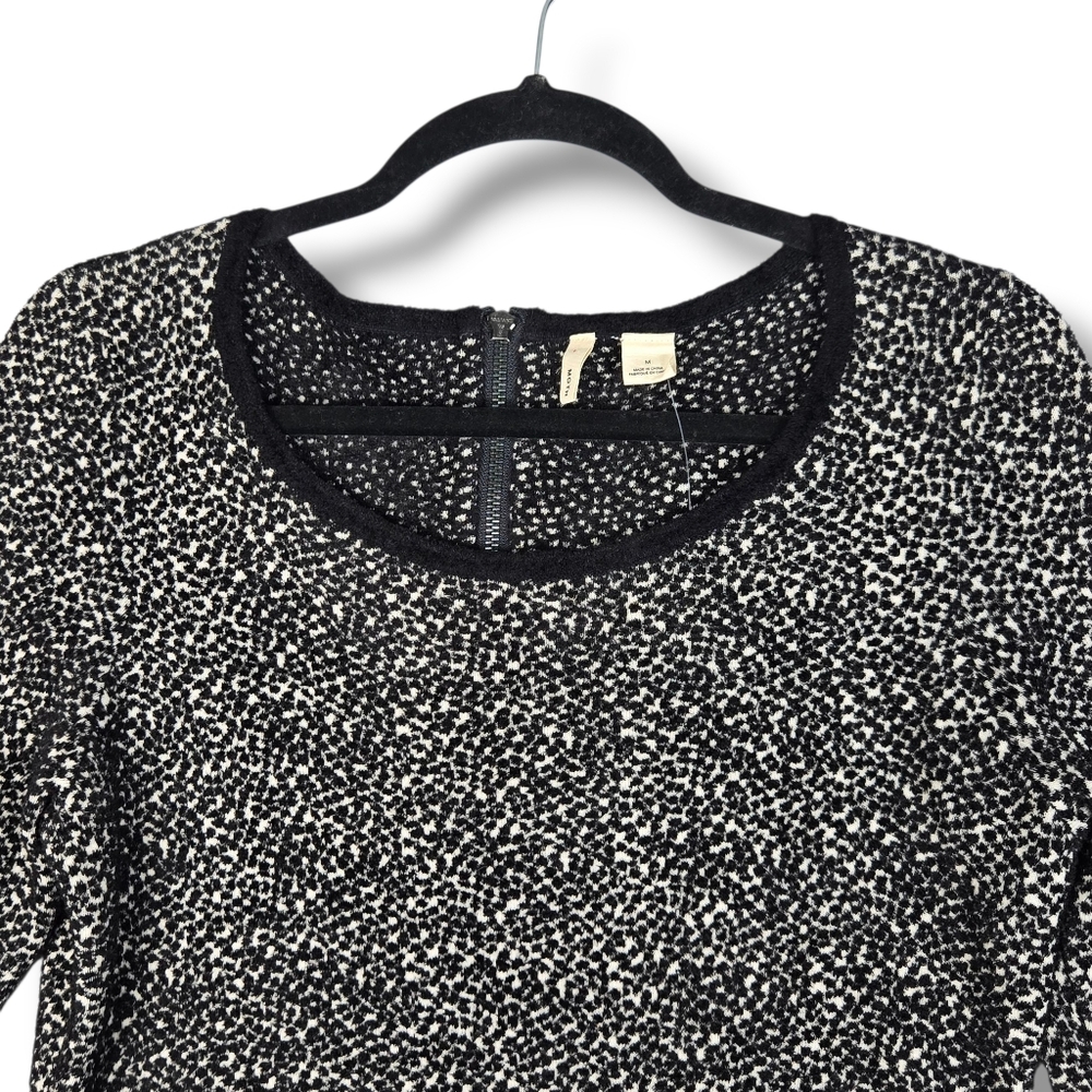 Moth Anthropologie Medium Lana Sweater Black White Chenille Fitted 3/4 Sleeve - Picture 6 of 16